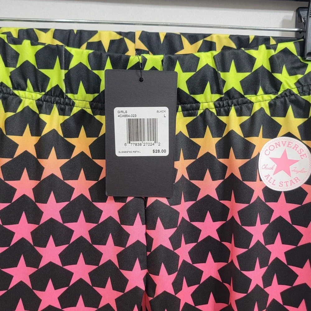 Converse All Stars Black With Stars All Over Print Capri Leggings Girls Sz Large